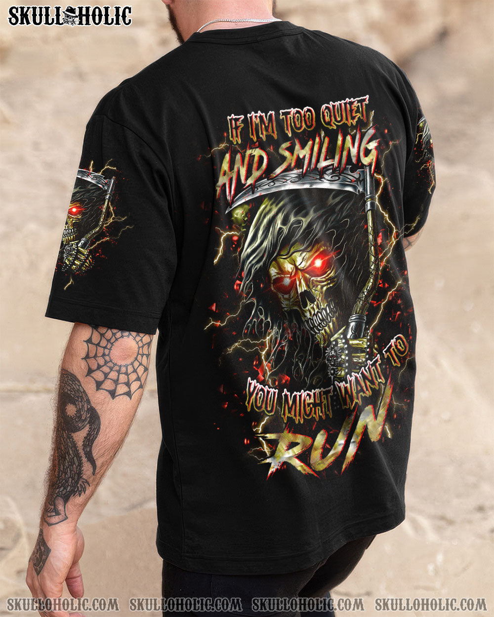 BLISSCORNERS IF I'M TOO QUIET AND SMILING SKULL REAPER ALL OVER PRINT