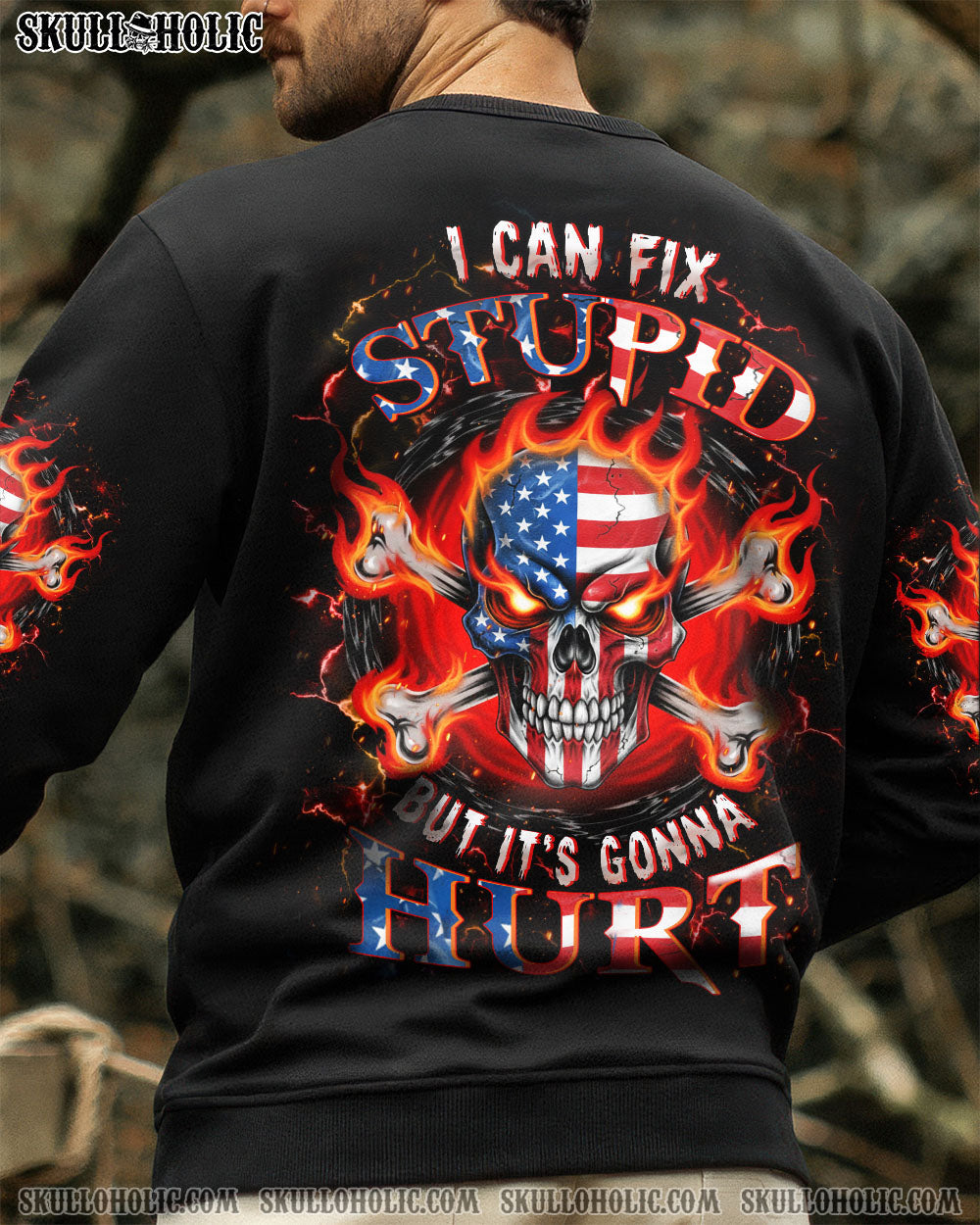 BLISSCORNERS I CAN FIX STUPID BUT IT'S GONNA HURT FIRE SKULL ALL OVER PRINT