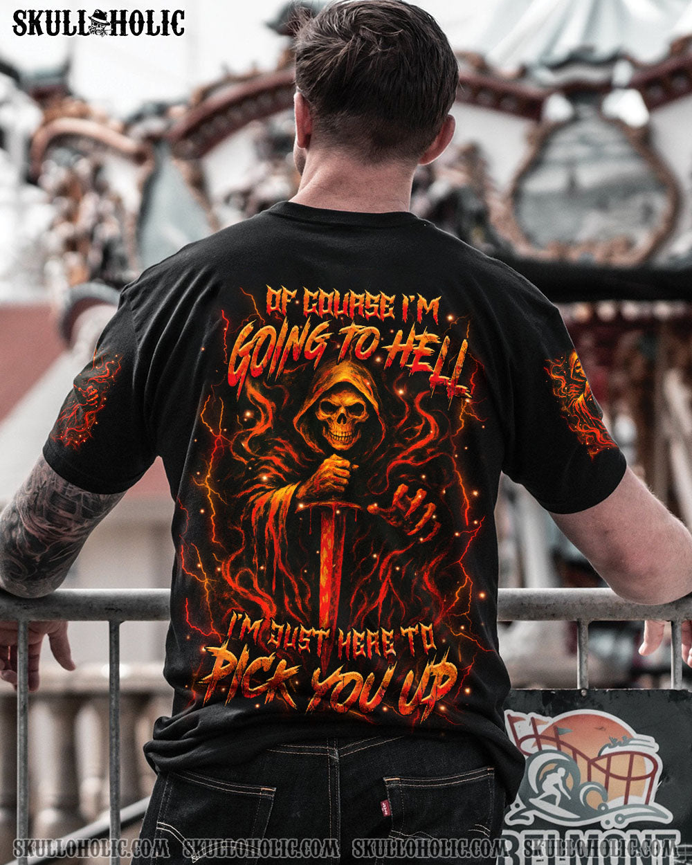 BLISSCORNERS OF COURSE I'M GOING TO HELL SKULL REAPER ALL OVER PRINT