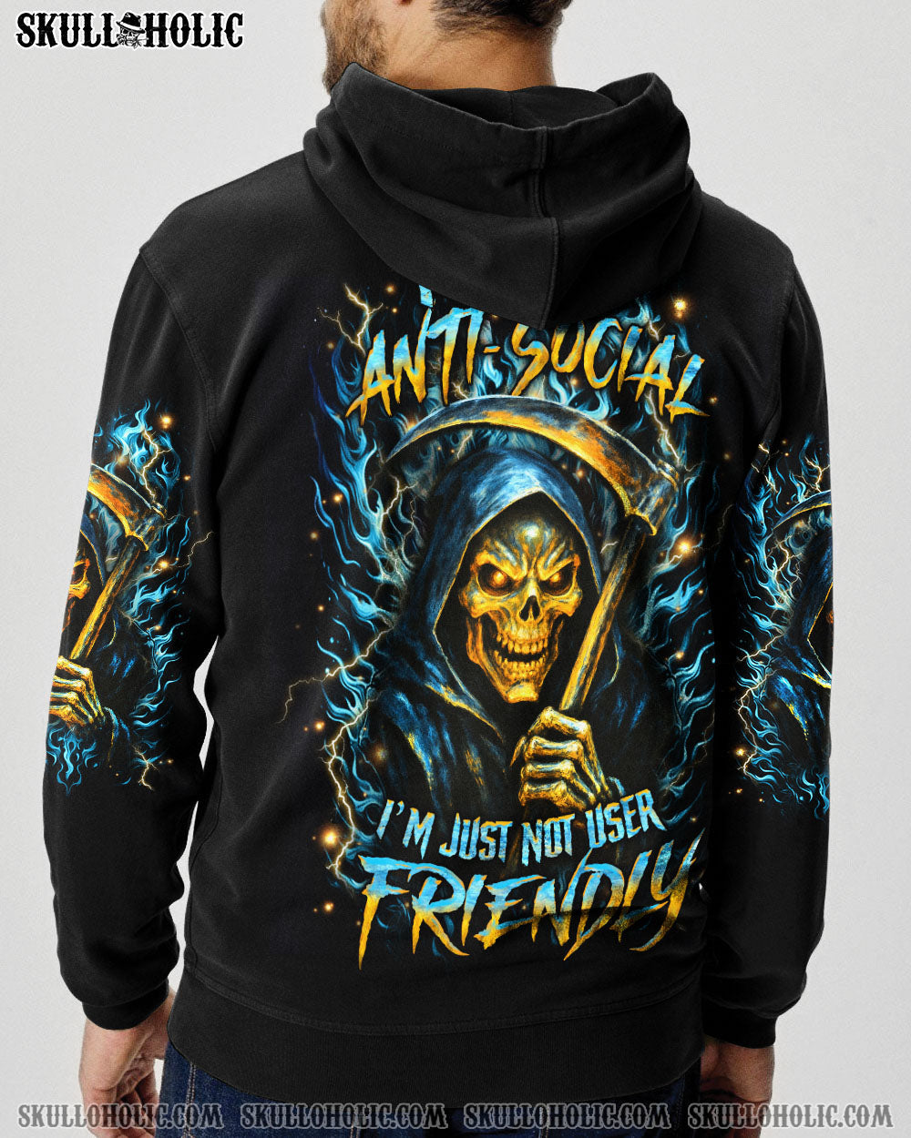 BLISSCORNERS I'M NOT ANTI-SOCIAL MAD REAPER SKULL ALL OVER PRINT