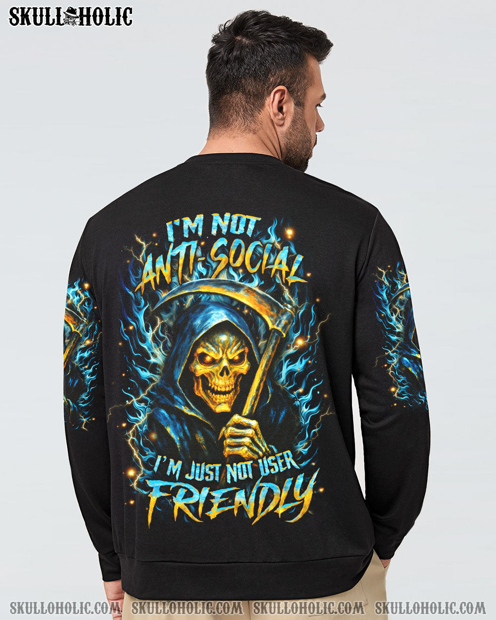 BLISSCORNERS I'M NOT ANTI-SOCIAL MAD REAPER SKULL ALL OVER PRINT