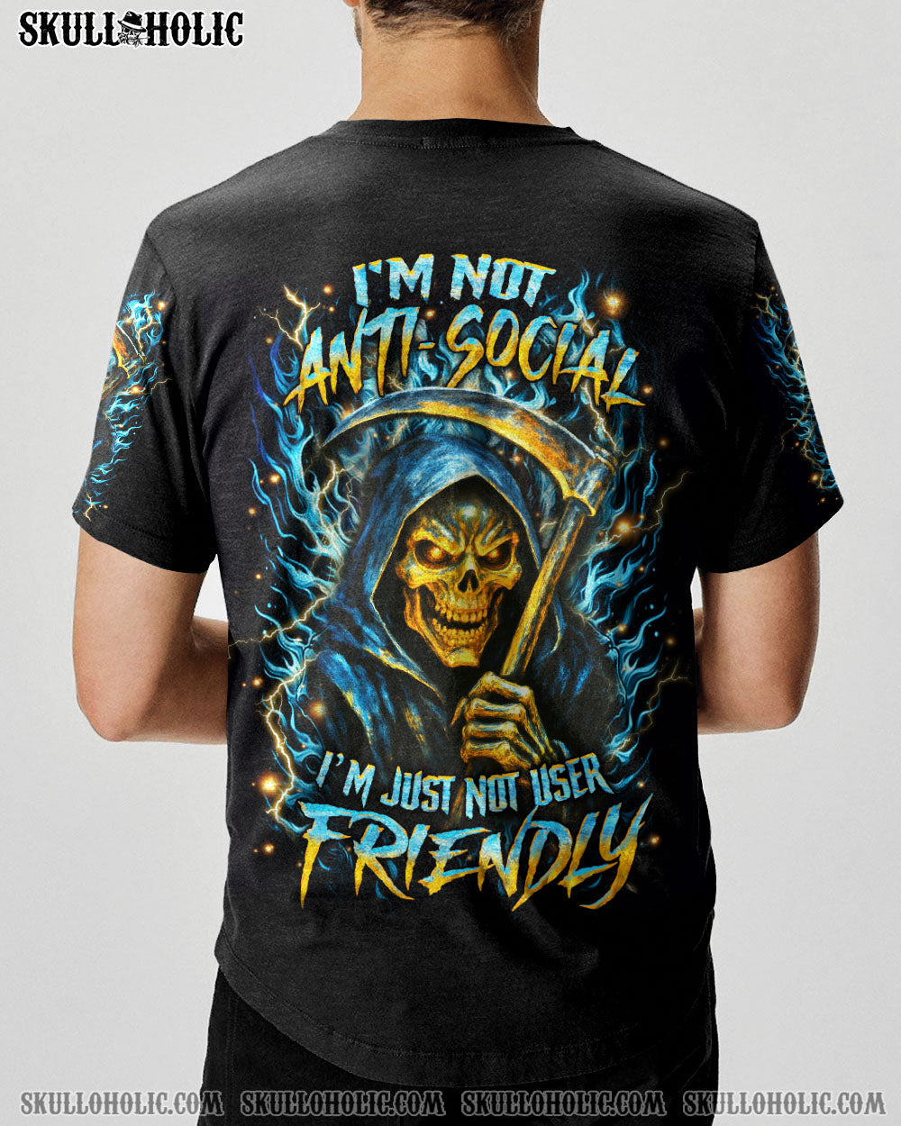BLISSCORNERS I'M NOT ANTI-SOCIAL MAD REAPER SKULL ALL OVER PRINT