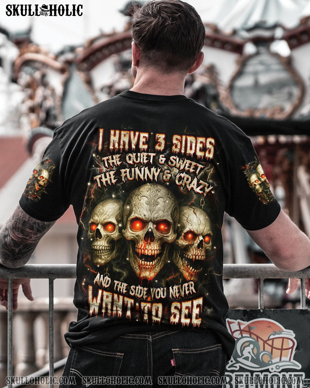 BLISSCORNERS I HAVE 3 SIDES 3 SKULLS ALL OVER PRINT
