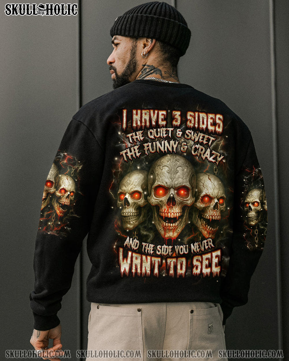 BLISSCORNERS I HAVE 3 SIDES 3 SKULLS ALL OVER PRINT