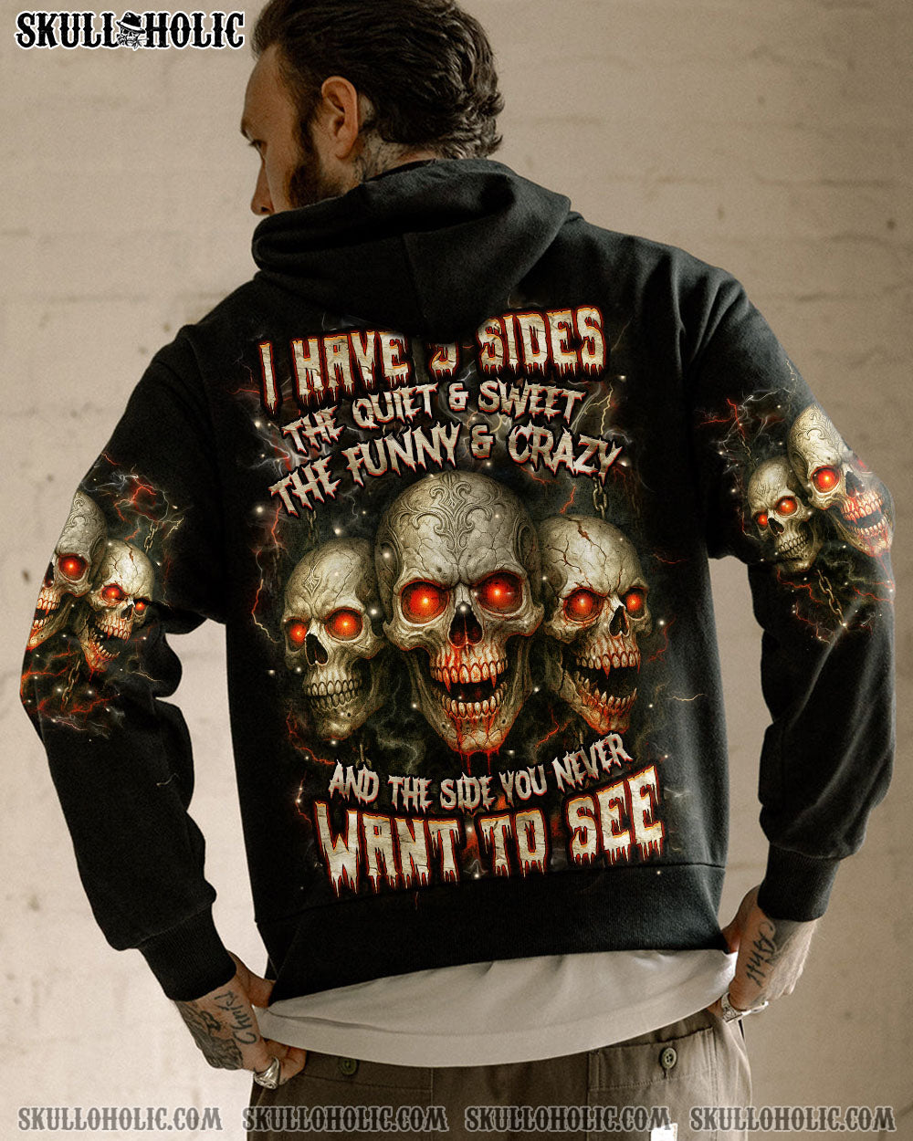 BLISSCORNERS I HAVE 3 SIDES 3 SKULLS ALL OVER PRINT