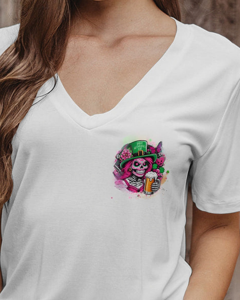 BLISSCORNERS DRINK UP B SKULL LADY PATRICK'S DAY ALL OVER PRINT