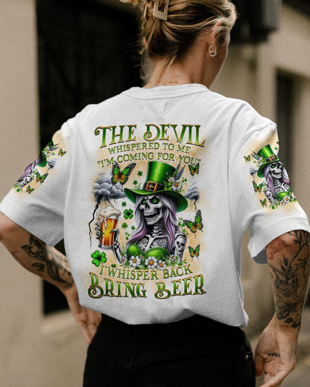 BLISSCORNERS THE DEVIL WHISPERED TO ME BRING BEER PATRICK'S DAY ALL OVER PRINT