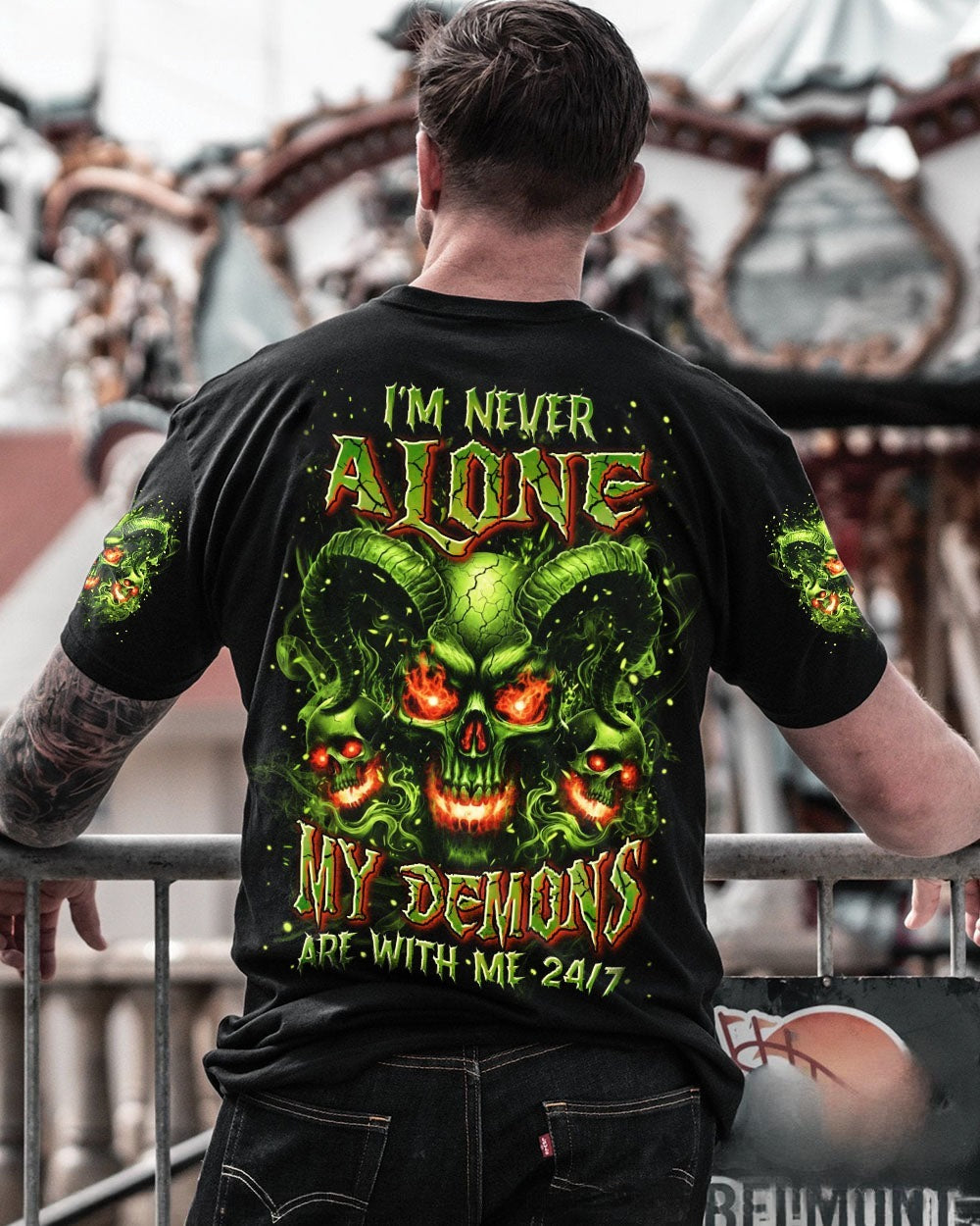 BLISSCORNERS I'M NEVER ALONE SKULL DEMON ALL OVER PRINT