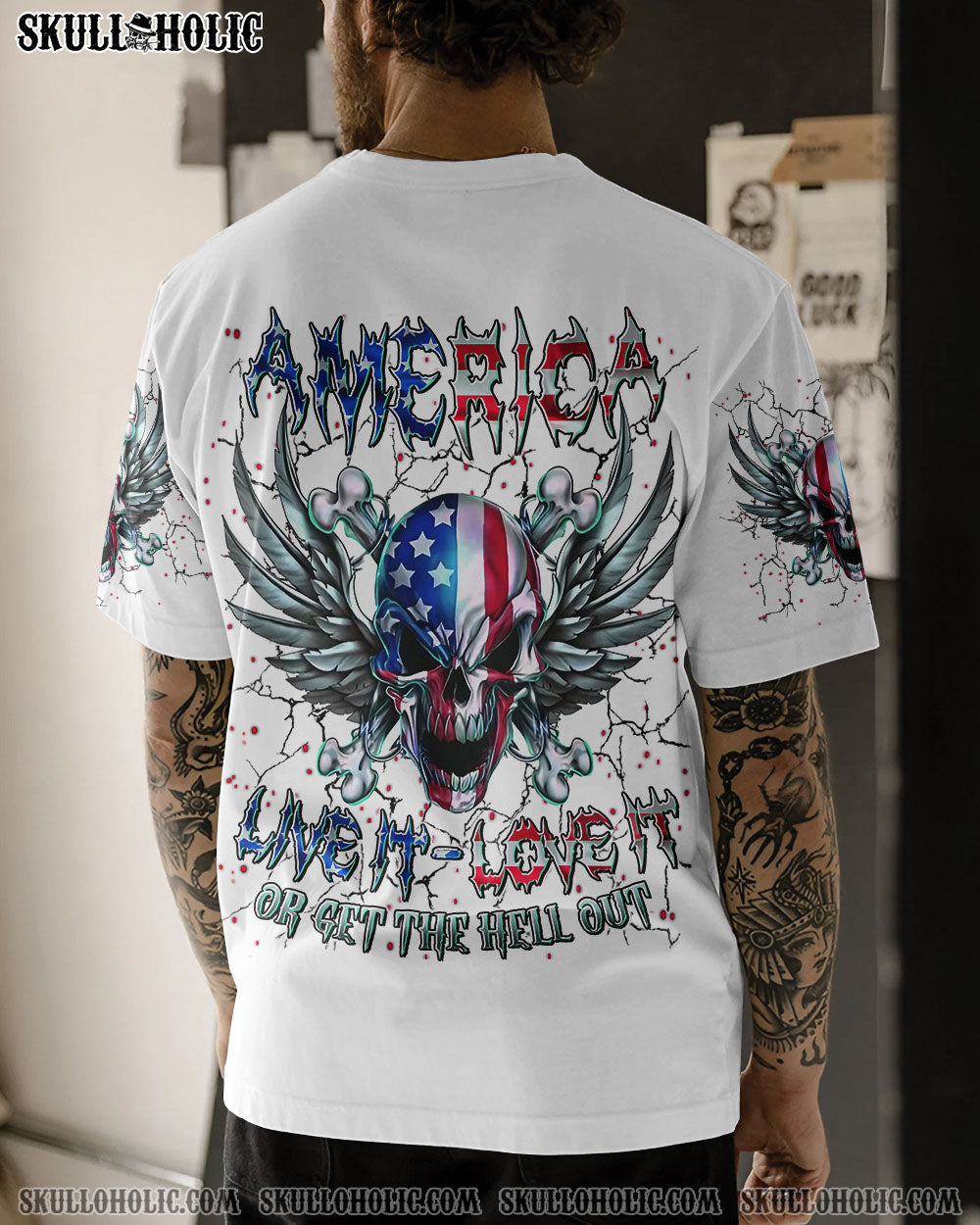 BLISSCORNERS AMERICA LIVE IT LOVE IT OR GET THE HELL OUT ALL OVER PRINT