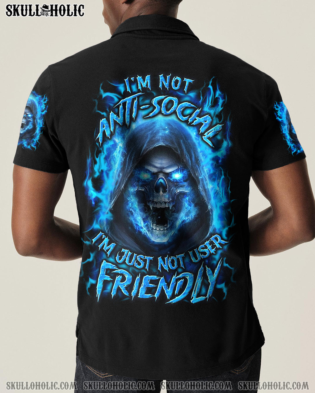 BLISSCORNERS I'M NOT ANTI-SOCIAL MAD REAPER SKULL ALL OVER PRINT