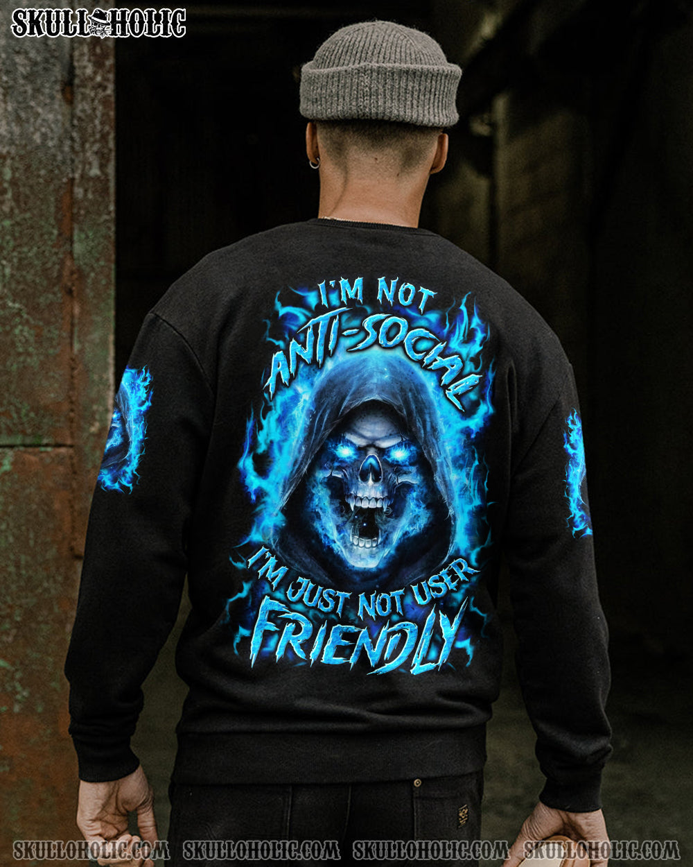 BLISSCORNERS I'M NOT ANTI-SOCIAL MAD REAPER SKULL ALL OVER PRINT