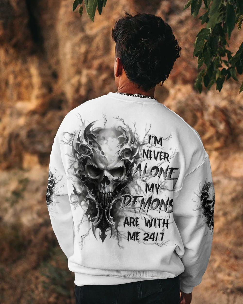 BLISSCORNERS I'M NEVER ALONE SKULL DEMON ALL OVER PRINT