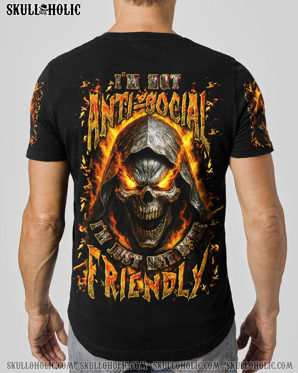 BLISSCORNERS I'M NOT ANTI-SOCIAL MAD REAPER SKULL ALL OVER PRINT