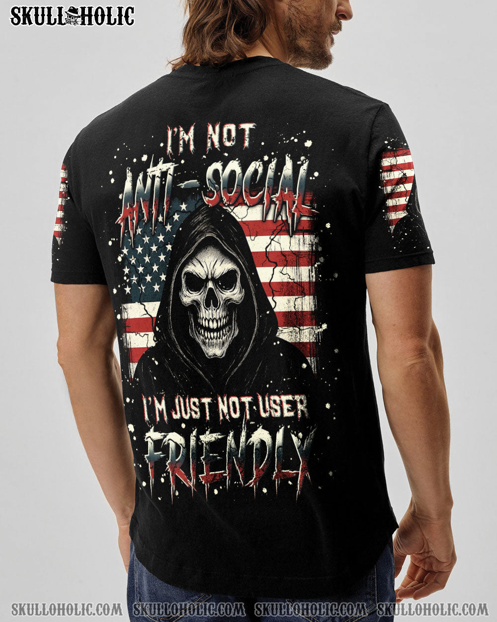 BLISSCORNERS I'M NOT ANTI-SOCIAL MAD REAPER SKULL ALL OVER PRINT