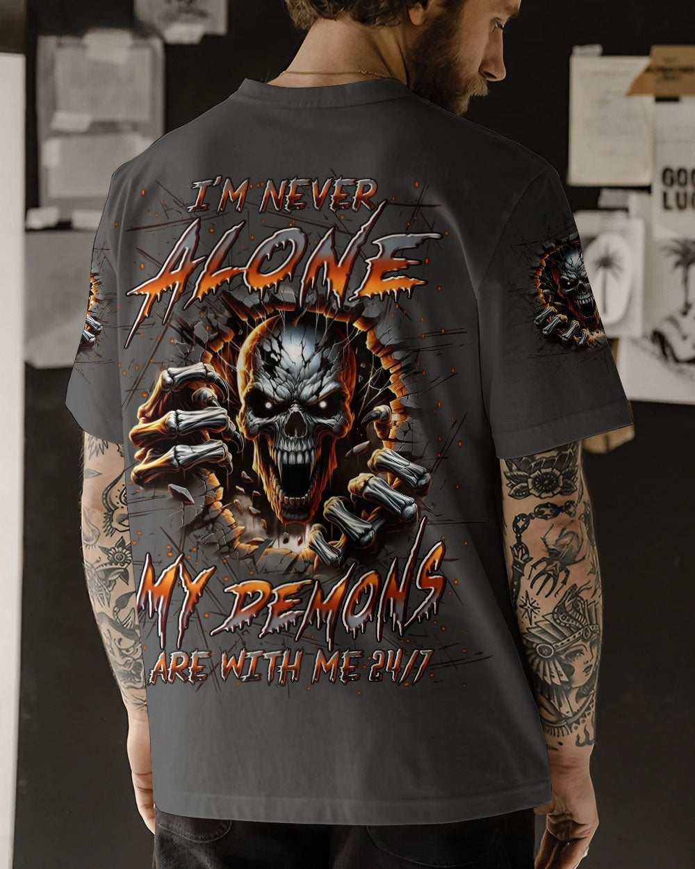 BLISSCORNERS I'M NEVER ALONE SKULL DEMON ALL OVER PRINT