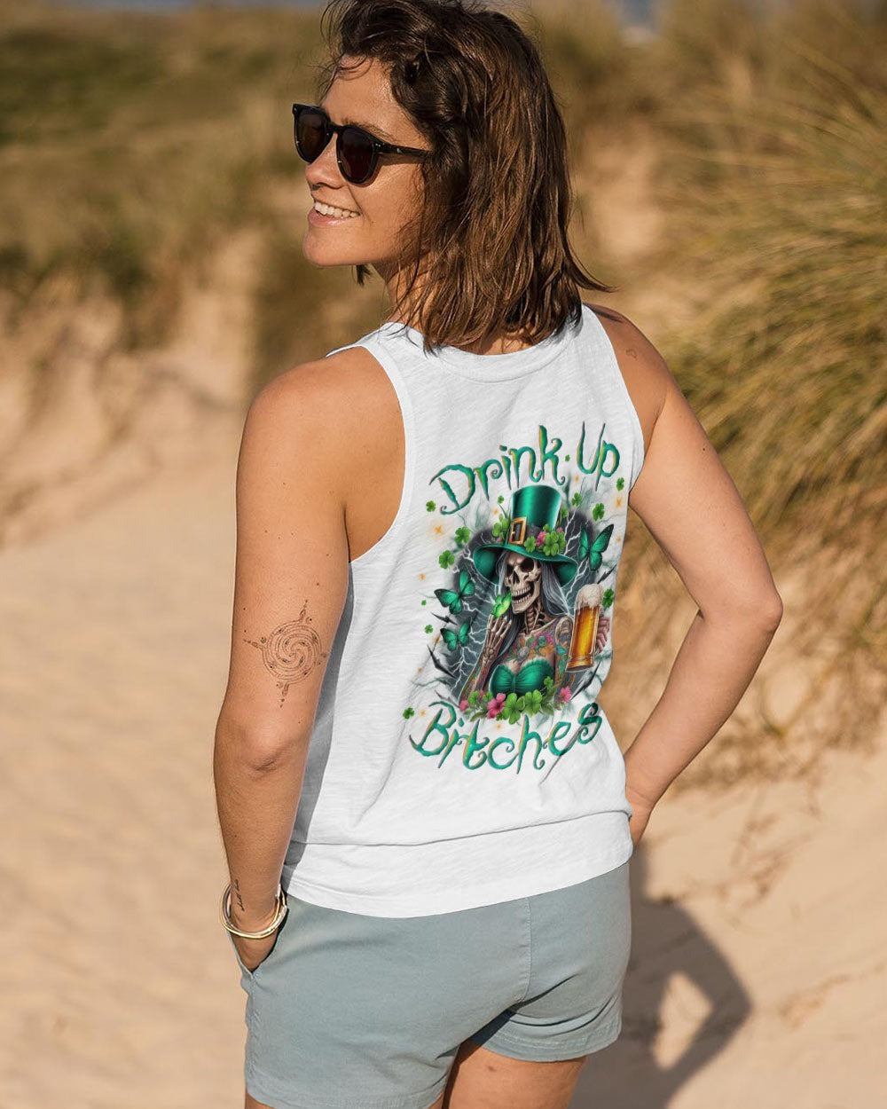 BLISSCORNERS DRINK UP B SKULL LADY PATRICK'S DAY ALL OVER PRINT