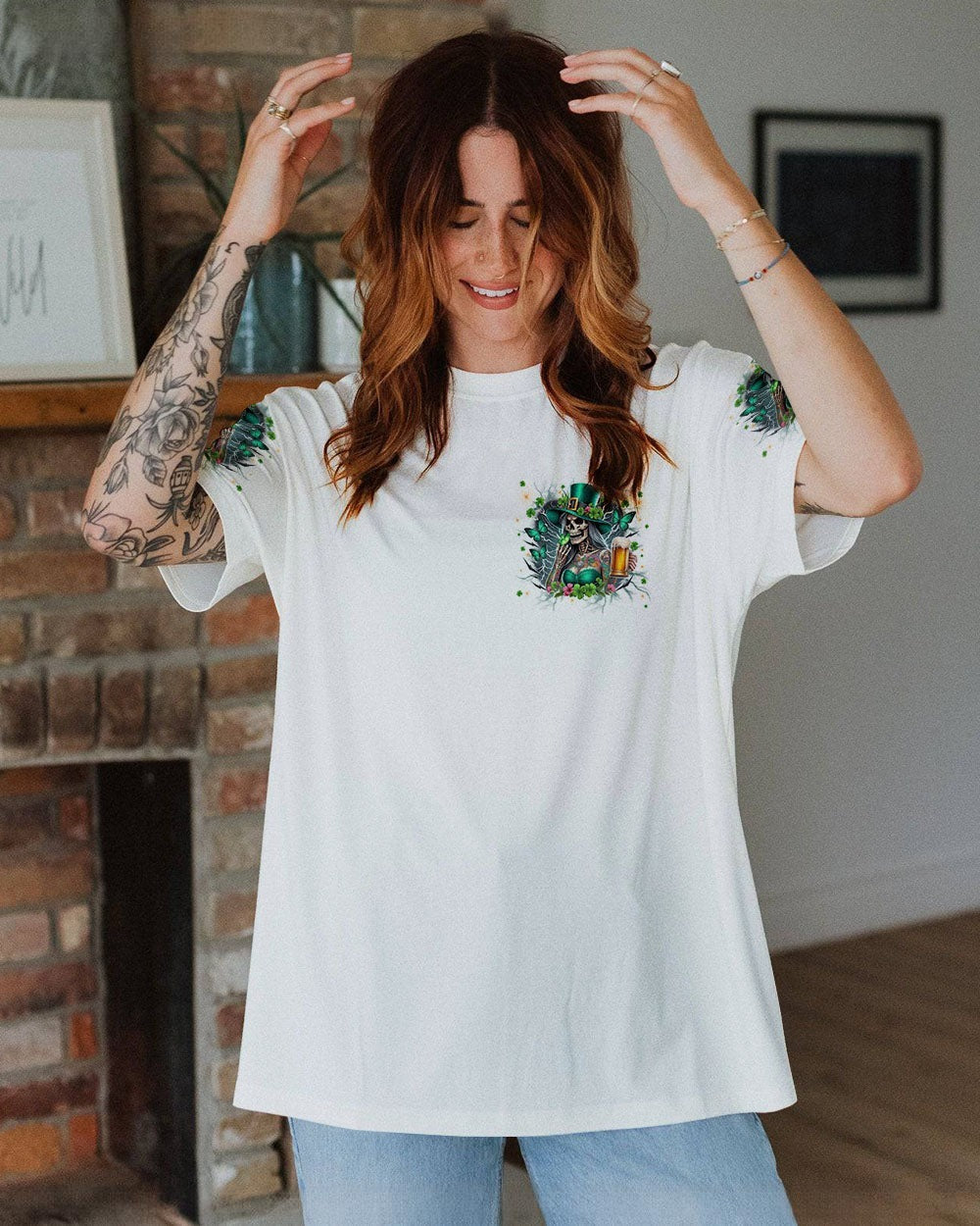 BLISSCORNERS DRINK UP B SKULL LADY PATRICK'S DAY ALL OVER PRINT