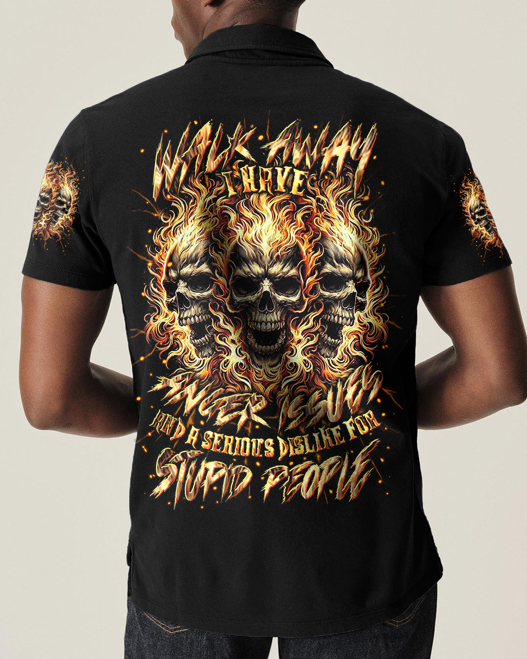 BLISSCORNERS WALK AWAY I HAVE ANGER ISSUES FIRE SKULL ALL OVER PRINT