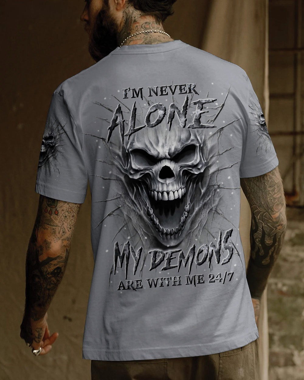 BLISSCORNERS I'M NEVER ALONE SKULL DEMON ALL OVER PRINT
