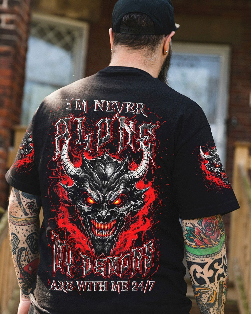 BLISSCORNERS I'M NEVER ALONE SKULL DEMON ALL OVER PRINT
