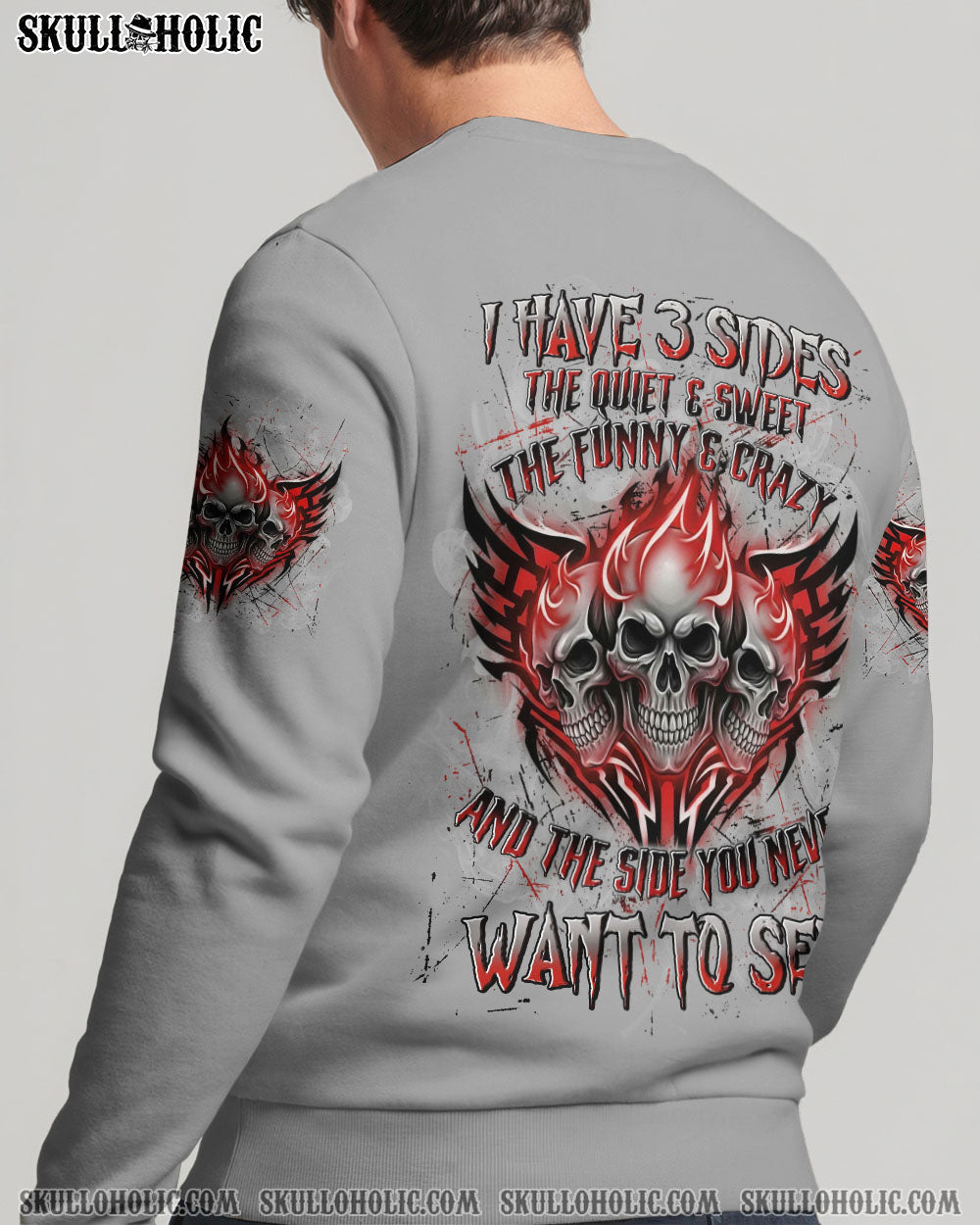 BLISSCORNERS I HAVE 3 SIDES 3 FIRE SKULLS ALL OVER PRINT