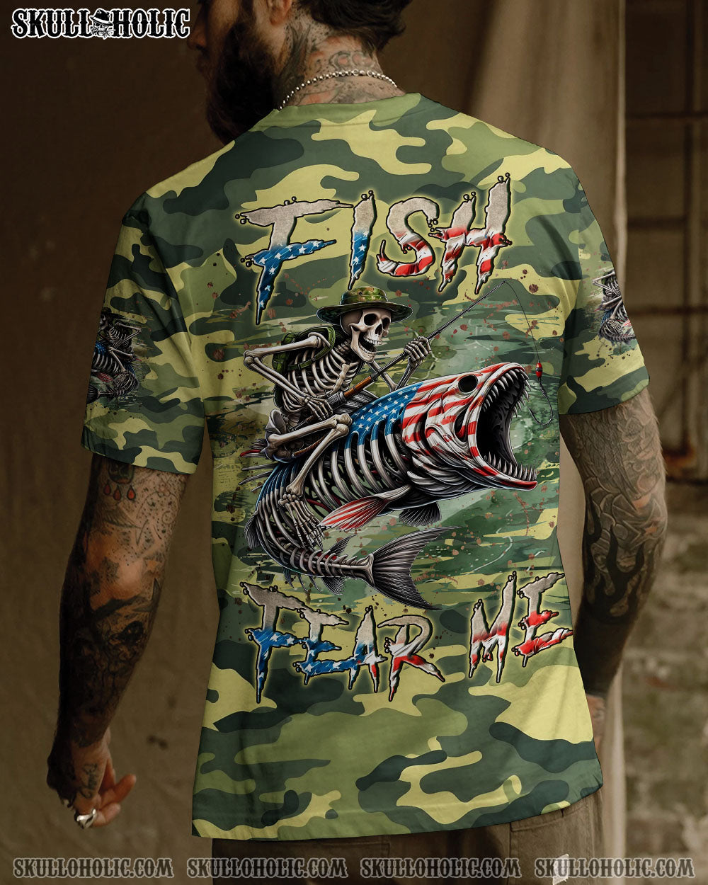 BLISSCORNERS FISH FEAR ME SKULL FISHING CAMO ALL OVER PRINT