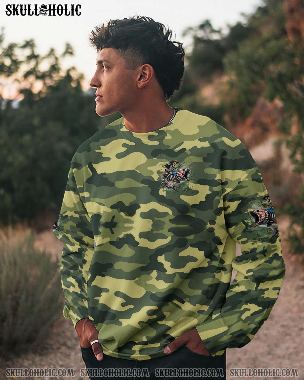 BLISSCORNERS FISH FEAR ME SKULL FISHING CAMO ALL OVER PRINT
