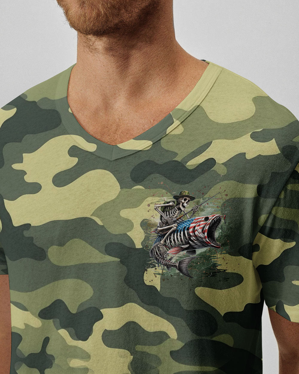 BLISSCORNERS FISH FEAR ME SKULL FISHING CAMO ALL OVER PRINT
