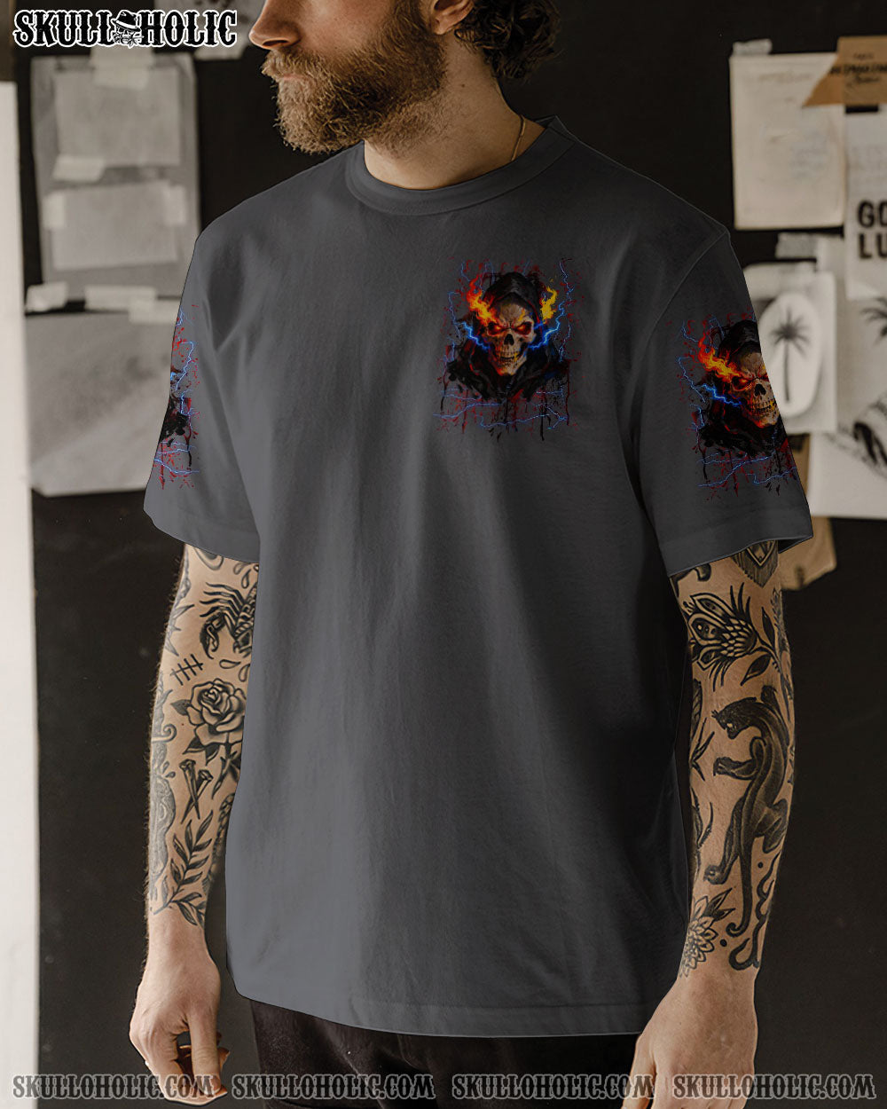 BLISSCORNERS I CAN'T GO TO HELL THUNDER SKULL ALL OVER PRINT