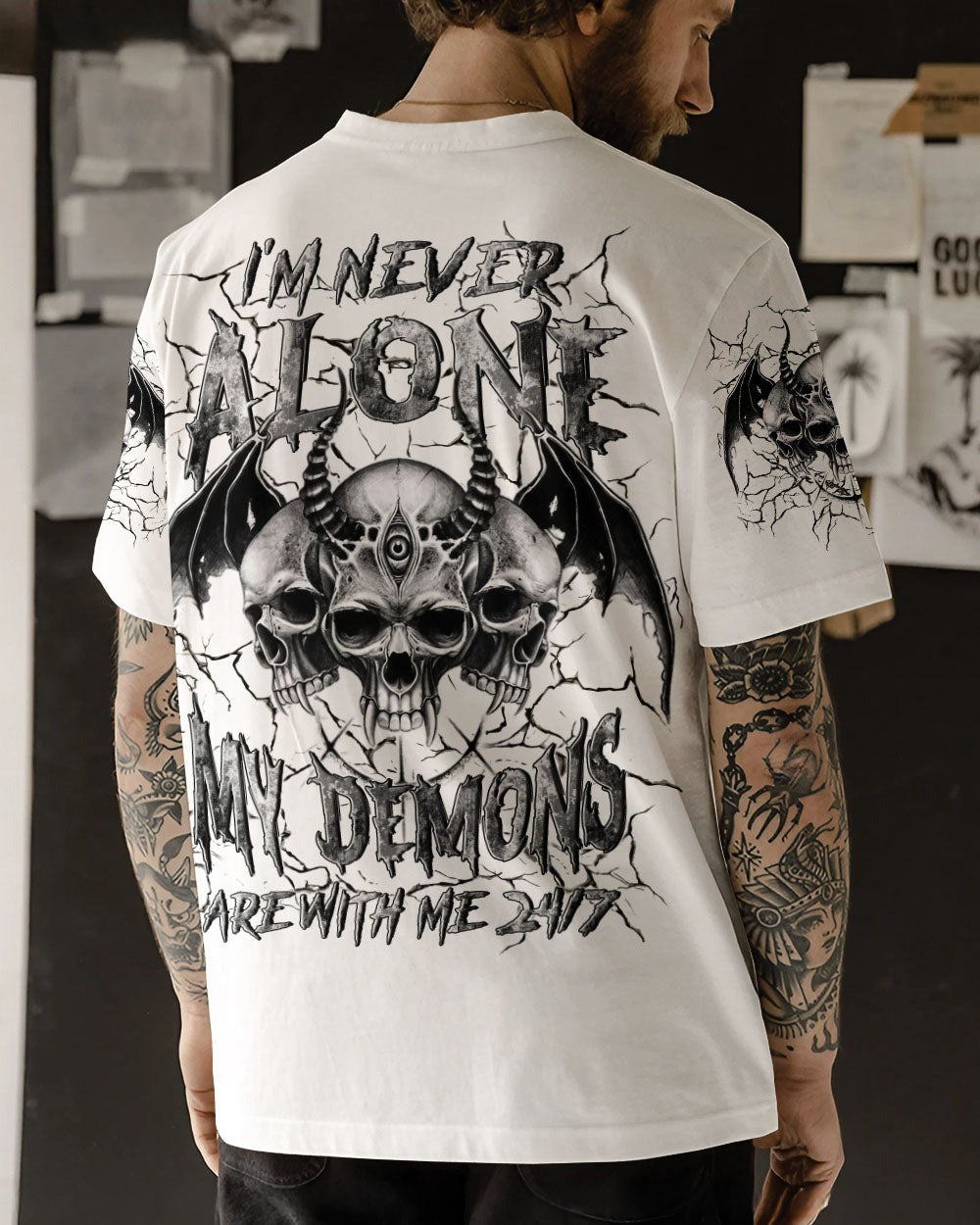 BLISSCORNERS I'M NEVER ALONE SKULL DEMON ALL OVER PRINT