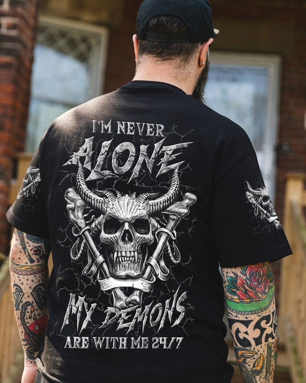 BLISSCORNERS I'M NEVER ALONE SKULL DEMON ALL OVER PRINT