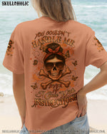 BLISSCORNERS ALWAYS A STRONG WOMAN SKULL MESSY BUN ALL OVER PRINT