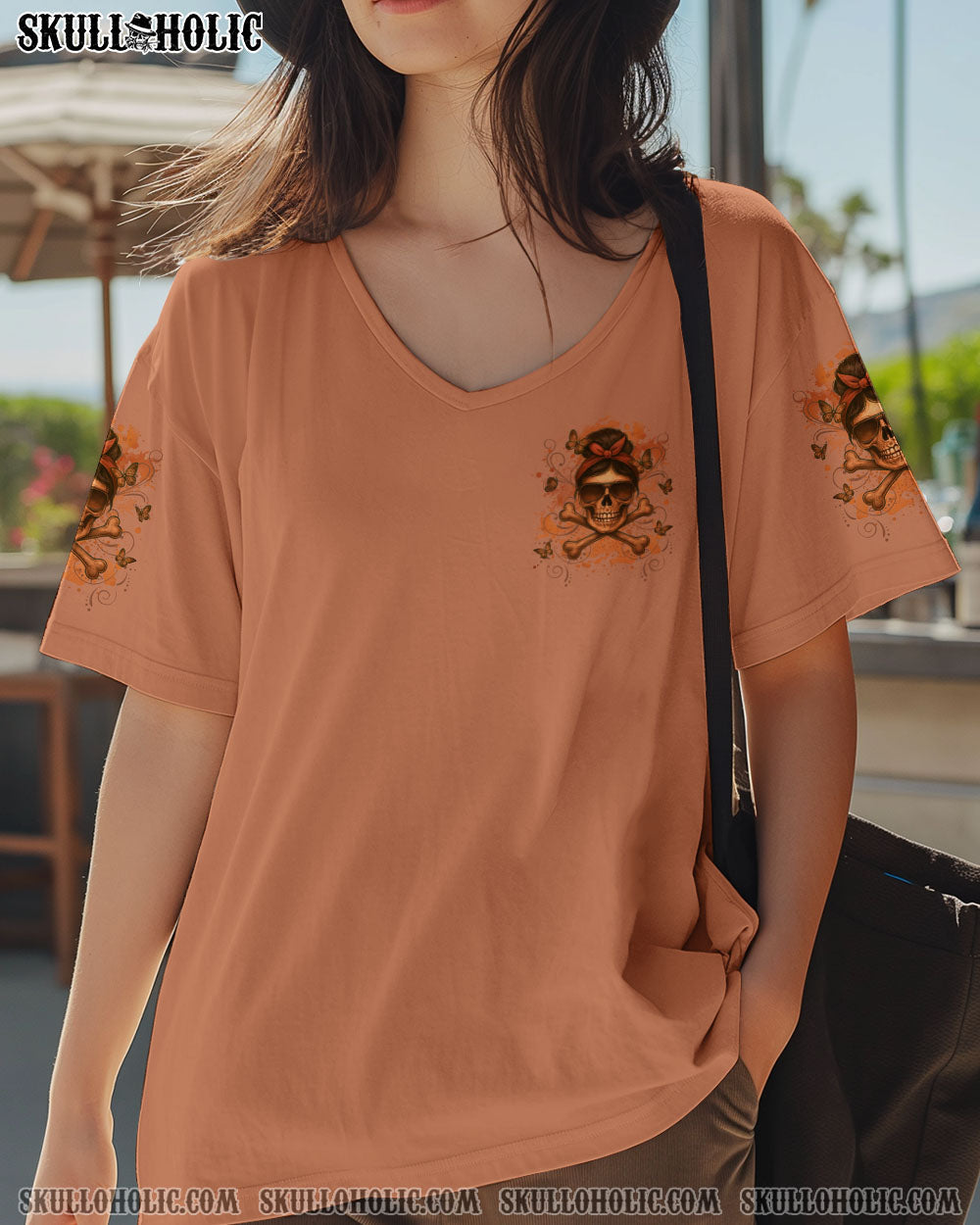 BLISSCORNERS ALWAYS A STRONG WOMAN SKULL MESSY BUN ALL OVER PRINT