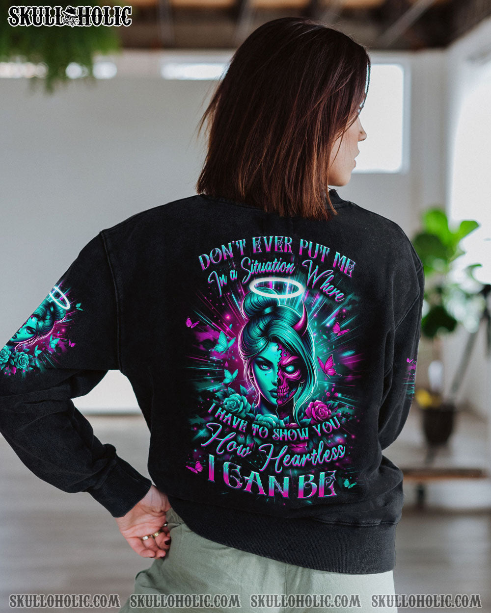 BLISSCORNERS HOW HEARTLESS I CAN BE SKULL LADY ALL OVER PRINT
