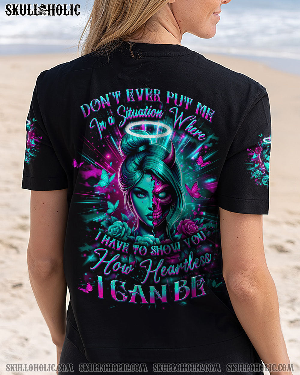 BLISSCORNERS HOW HEARTLESS I CAN BE SKULL LADY ALL OVER PRINT