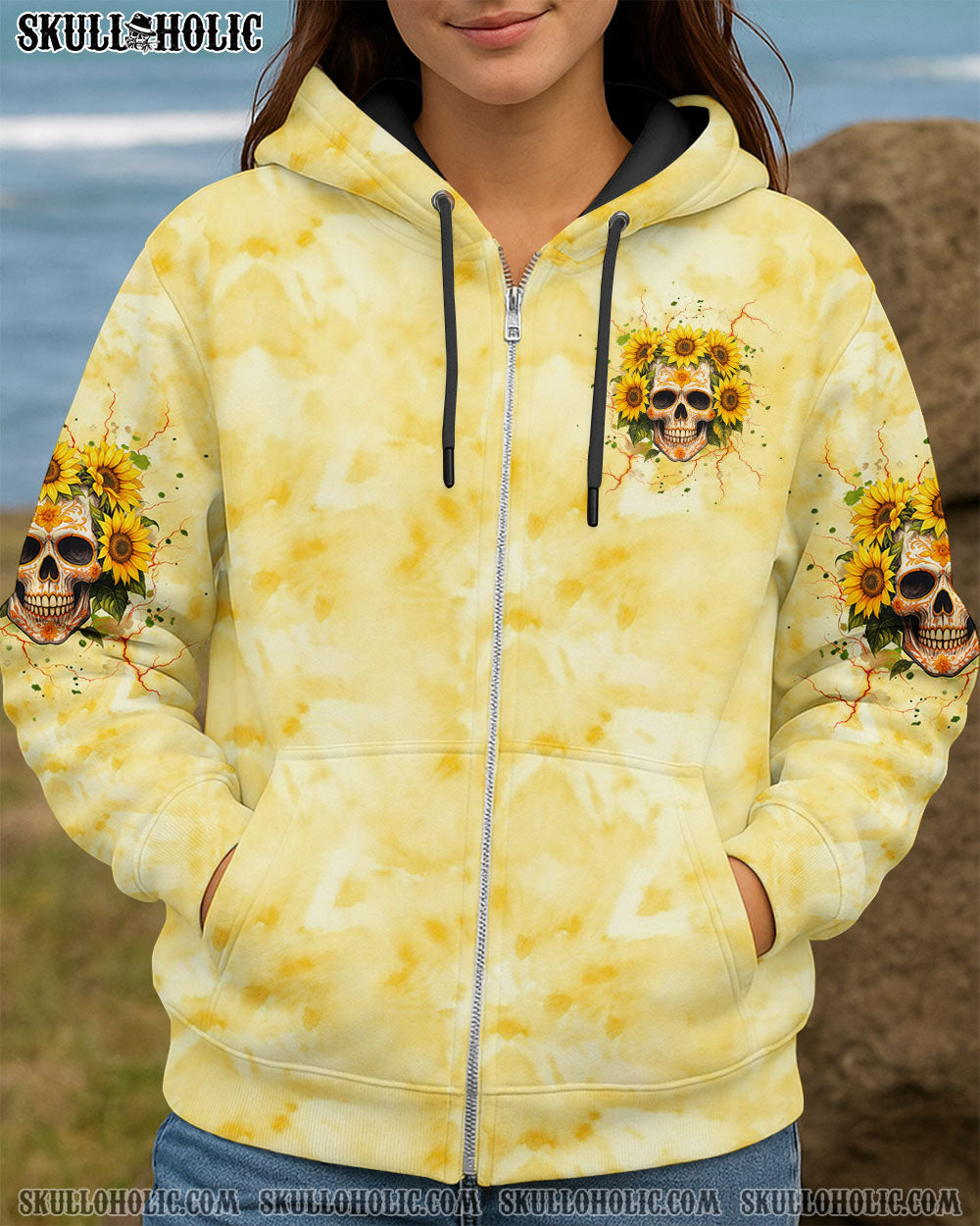 BLISSCORNERS SHE IS SUNSHINE SKULL SUNFLOWER ALL OVER PRINT