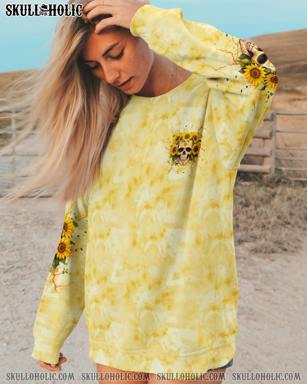 BLISSCORNERS SHE IS SUNSHINE SKULL SUNFLOWER ALL OVER PRINT