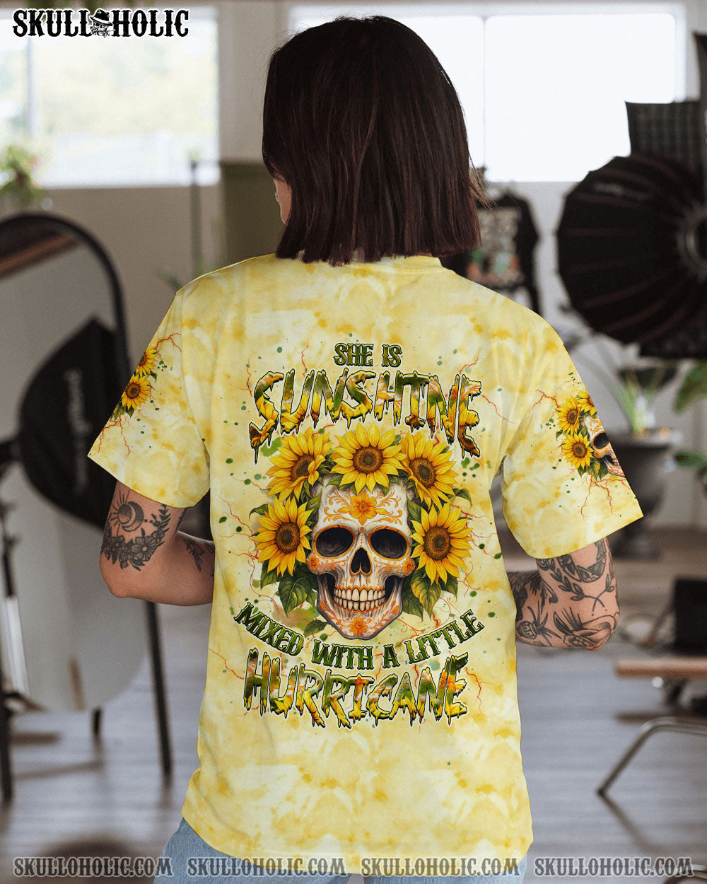 BLISSCORNERS SHE IS SUNSHINE SKULL SUNFLOWER ALL OVER PRINT