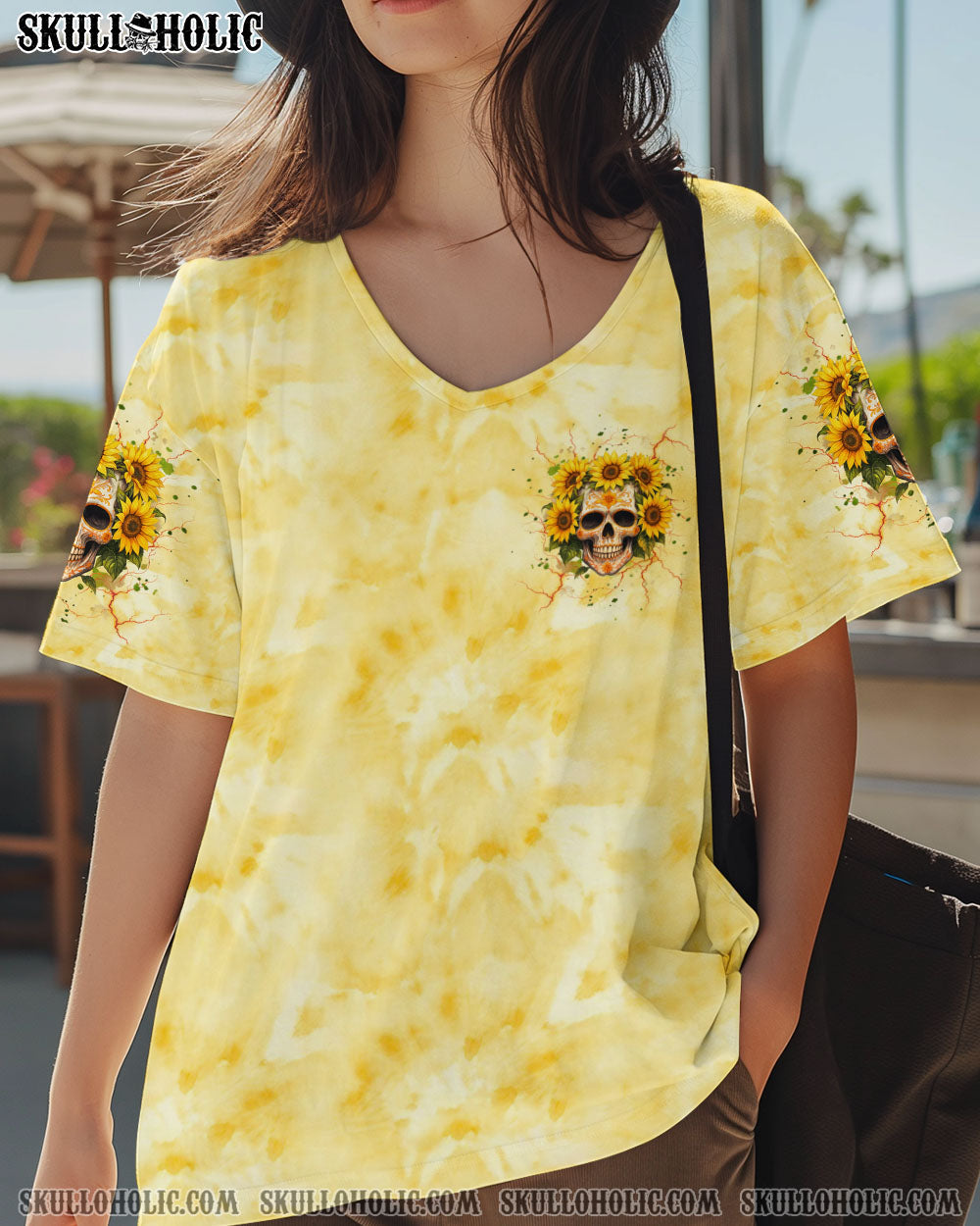 BLISSCORNERS SHE IS SUNSHINE SKULL SUNFLOWER ALL OVER PRINT