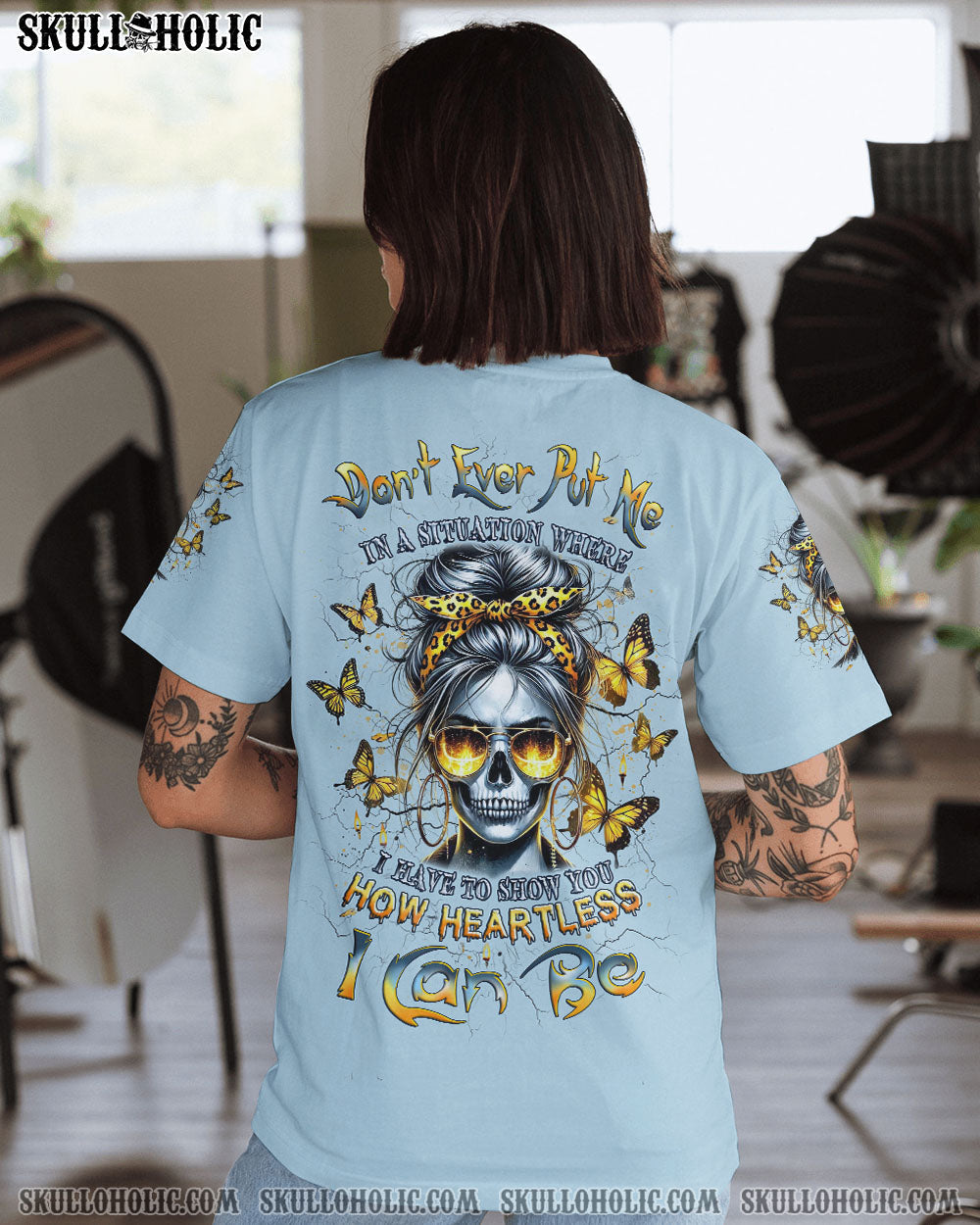 BLISSCORNERS HOW HEARTLESS I CAN BE SKULL LADY ALL OVER PRINT