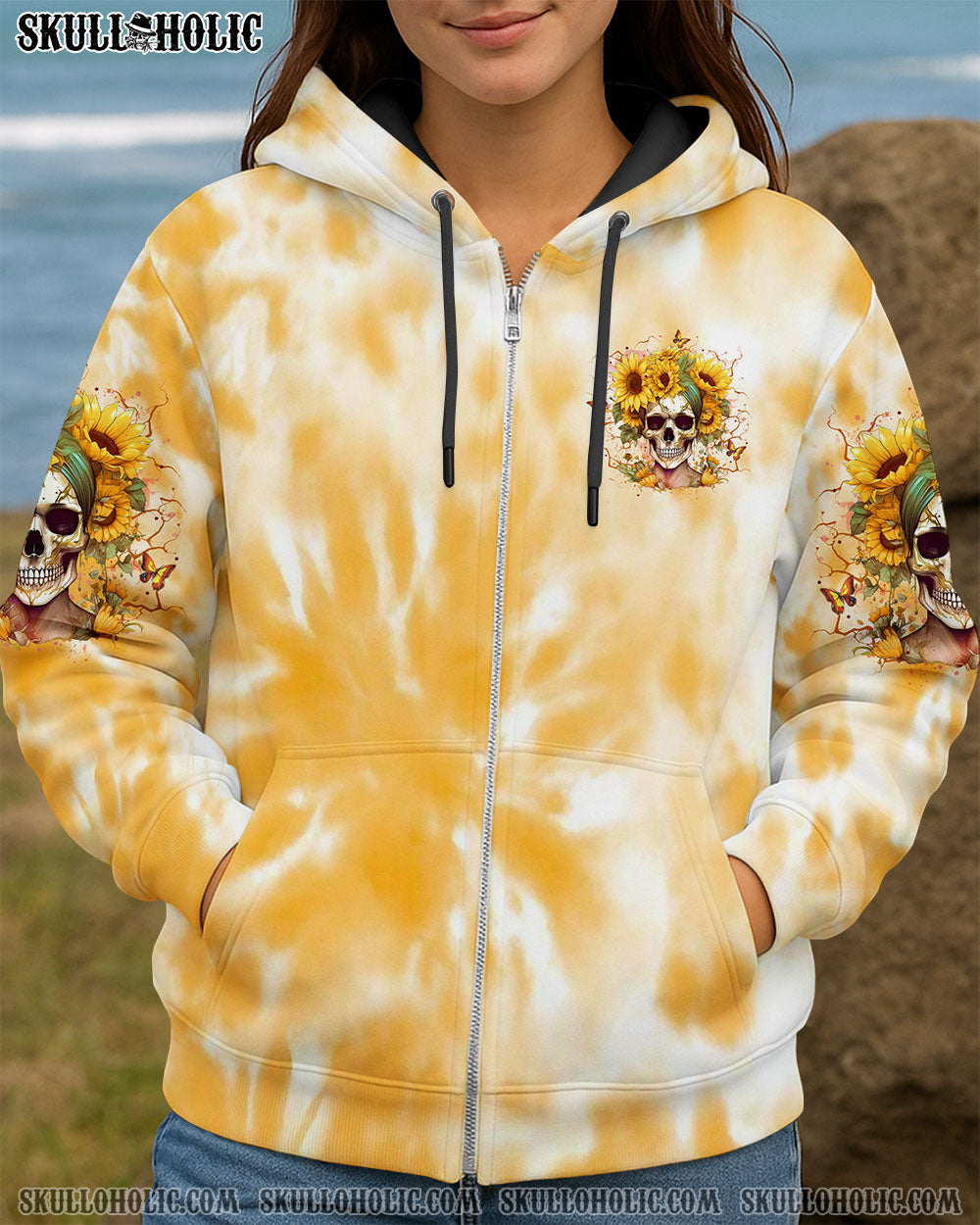 BLISSCORNERS SHE IS SUNSHINE SKULL SUNFLOWER ALL OVER PRINT
