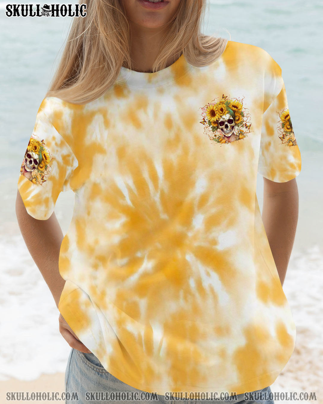 BLISSCORNERS SHE IS SUNSHINE SKULL SUNFLOWER ALL OVER PRINT