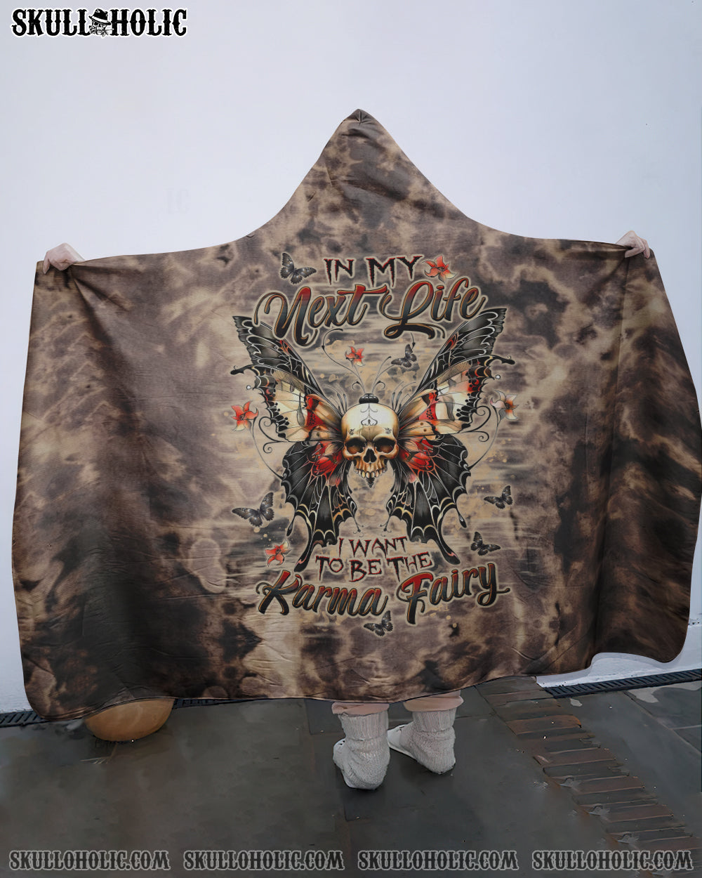 BLISSCORNERS KARMA FAIRY SKULL BUTTERFLY SHERPA BLANKET HOODIE