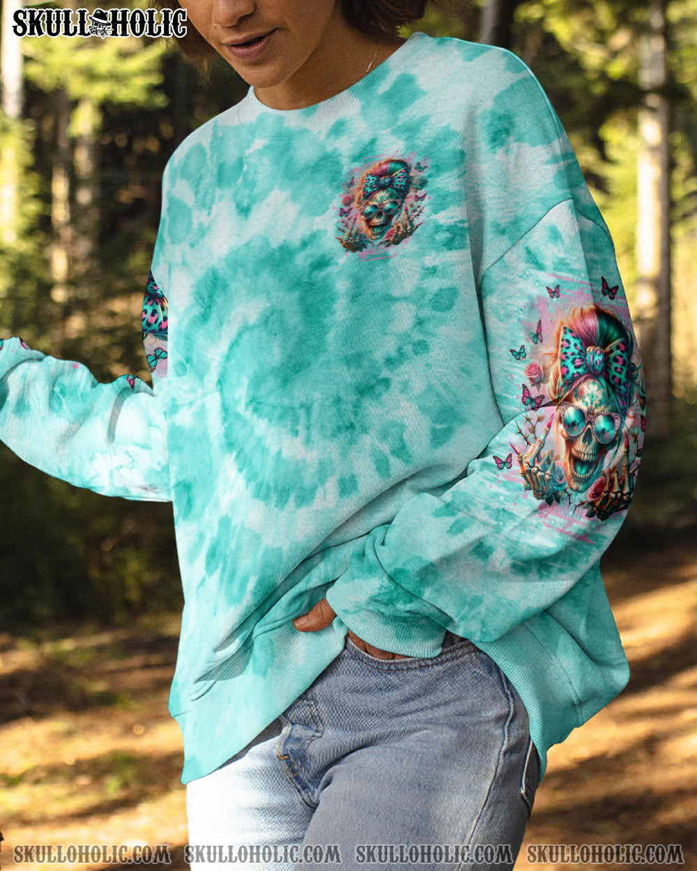 BLISSCORNERS THE GOOD GIRL IN ME MESSY BUN SKULL ALL OVER PRINT