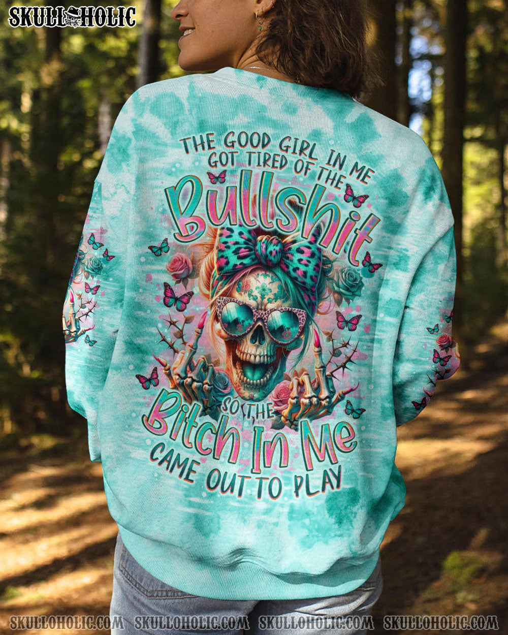 BLISSCORNERS THE GOOD GIRL IN ME MESSY BUN SKULL ALL OVER PRINT