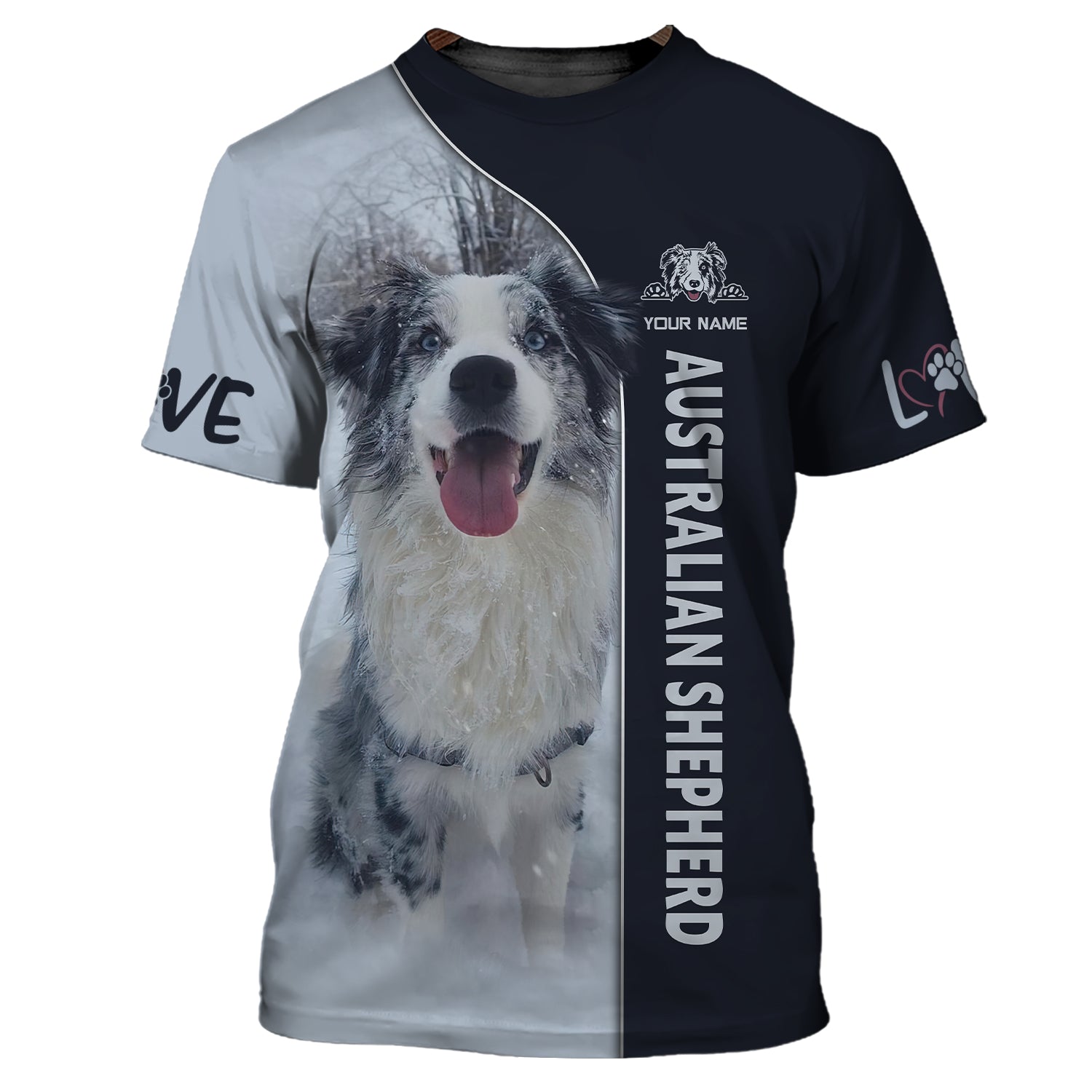 Blisscorners Australian Shepherd Custom Name 3D Zipper Hoodie Gift For Dog Lovers