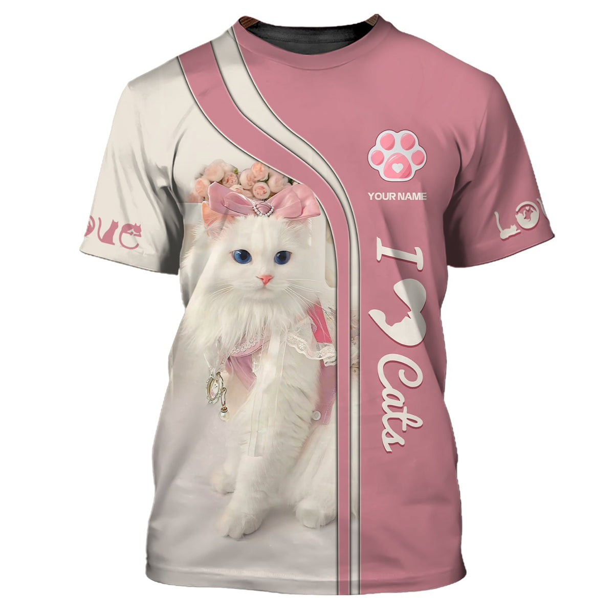 Blisscorners 3D Full Print Cute Cat Zipper Hoodie Personalized Name Gift For Cats Lovers