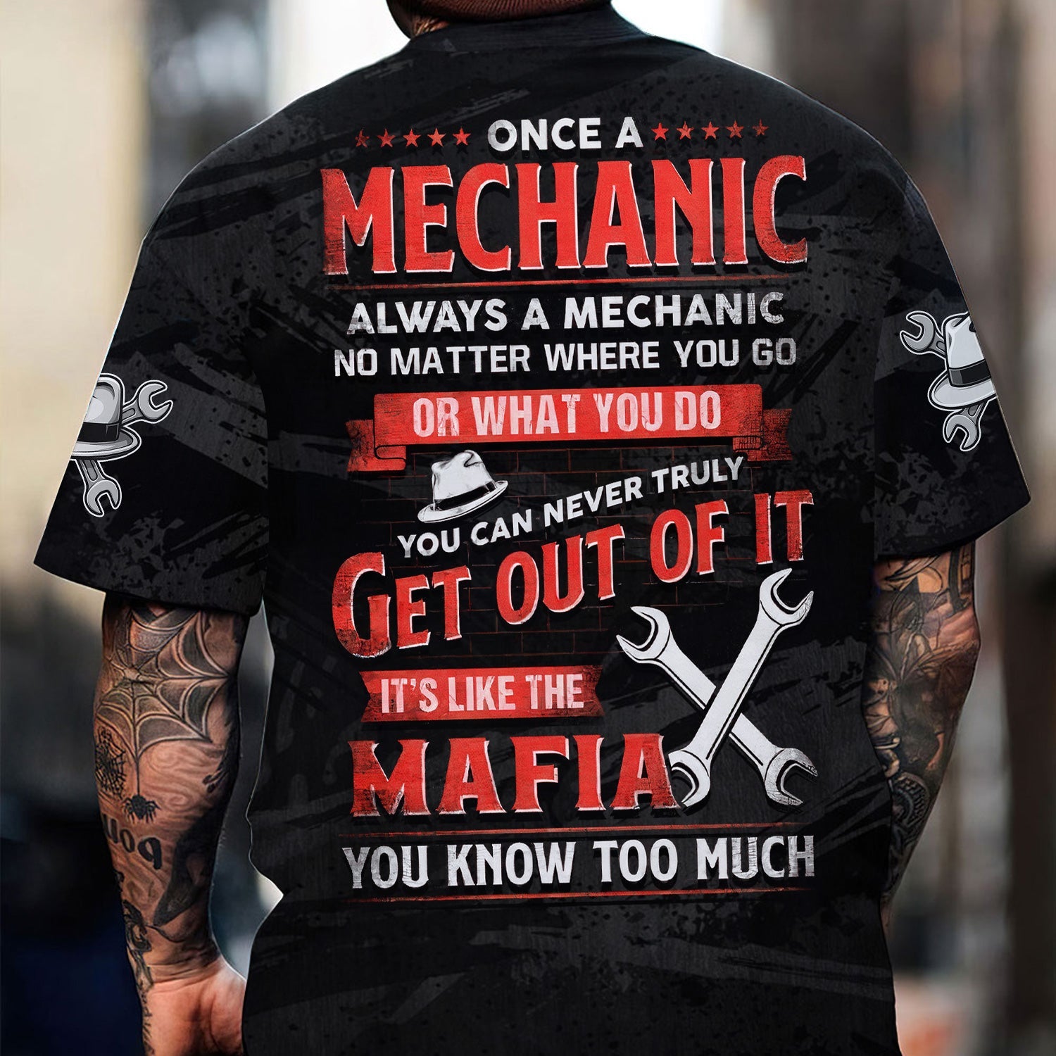 Blisscorners Personalized Mechanic T Shirt Custom Name Funny Auto Repair Garage Workwear Mafia Quote Tee Car Repair Wrench Shirt Gift for Men Dad