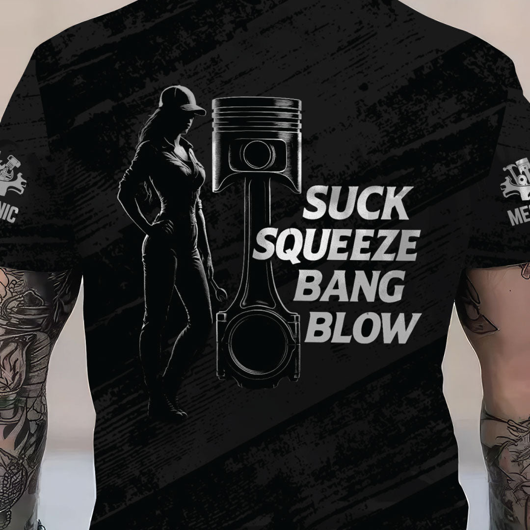 Blisscorners Personalized Mechanic Shirt, Suck Squeeze Bang Blow, Funny Quote Design, Gift For Men