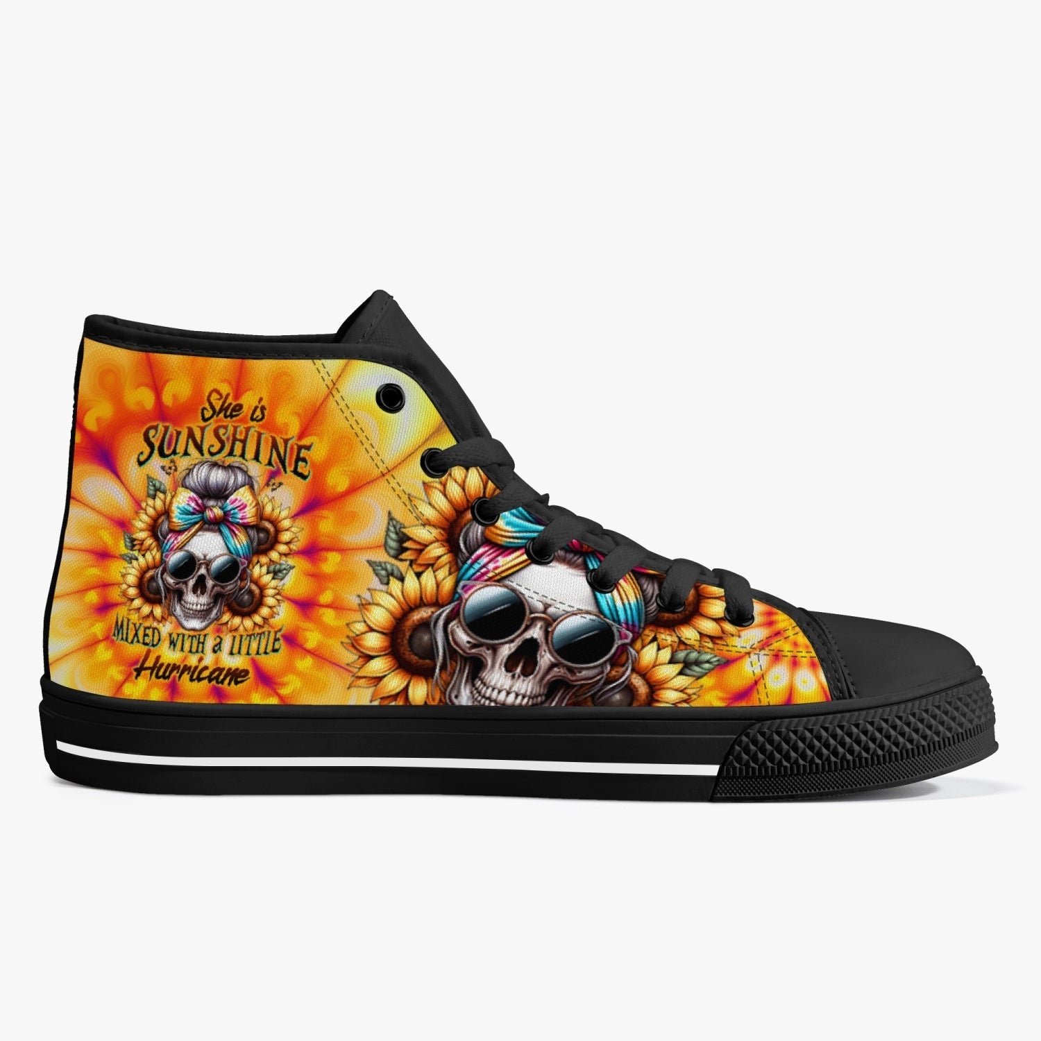 BLISSCORNERS SHE IS SUNSHINE SKULL TIE DYE HIGH TOP CANVAS SHOES